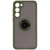 Etui z uchwytem na palec Bizon Case Hybrid Ring do Galaxy S23 Plus, przydymione z zieloną ramką