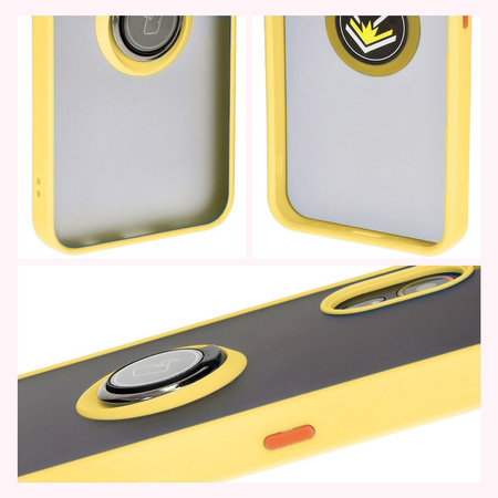 Etui z uchwytem na palec Bizon Case Hybrid Ring do Galaxy Xcover7, przydymione z żółtą ramką