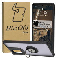 Etui z uchwytem na palec Bizon Case Hybrid Ring do Motorola Edge 50 Fusion, przydymione z czarną ramką