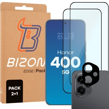 2x Szkło + szybka na aparat Bizon Edge 2 Pack do Honor 400