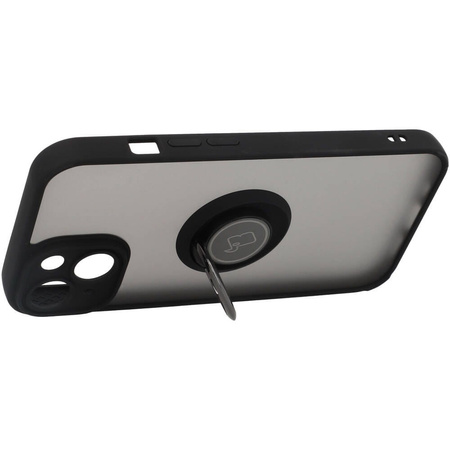 Etui z uchwytem na palec Bizon Case Hybrid Ring do iPhone 14, przydymione z czarną ramką