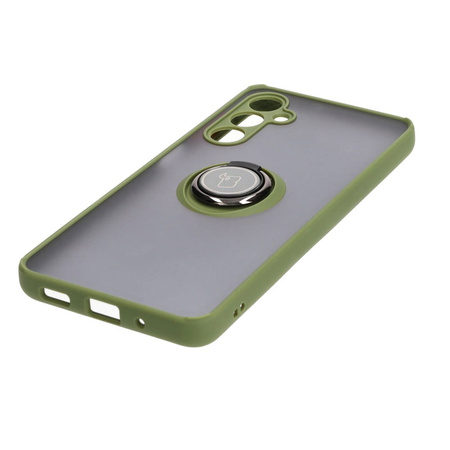Etui z uchwytem na palec Bizon Case Hybrid Ring do Galaxy M54 5G, przydymione z zieloną ramką