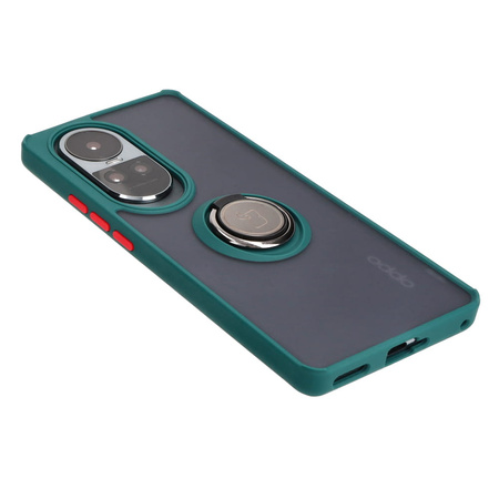 Etui z uchwytem na palec Bizon Case Hybrid Ring do Oppo Reno10 / 10 Pro, przydymione z ciemnozieloną ramką