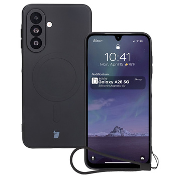 Silikonowe etui z pierścieniem magnetycznym Bizon Case Silicone Magnetic Sq do Galaxy A26 5G, czarne