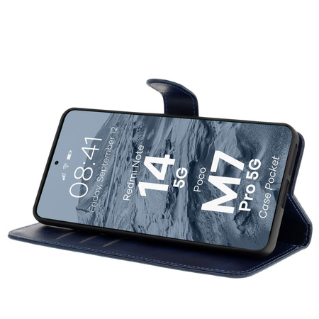 Etui z klapką Bizon Case Pocket do Xiaomi Redmi Note 14 5G / Poco M7 Pro 5G, granatowe