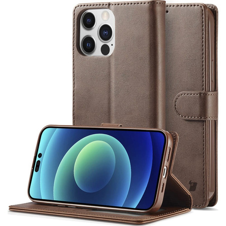 Etui Bizon Case Wallet do iPhone 14 Pro, ciemnobrązowe