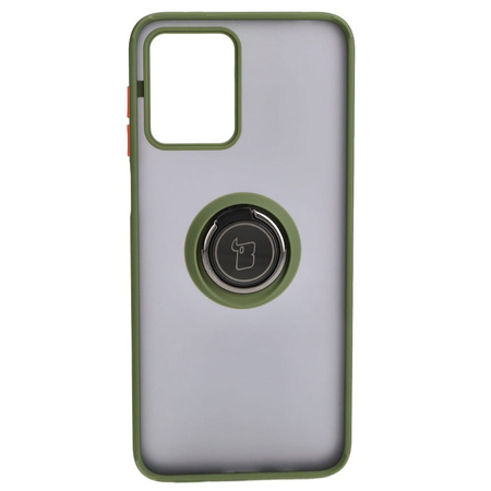 Etui z uchwytem na palec Bizon Case Hybrid Ring do Motorola Moto G13 / G23 / G53 5G, przydymione z zieloną ramką