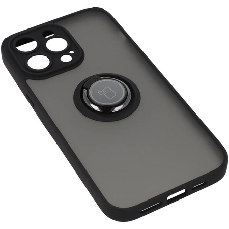 Etui z uchwytem na palec Bizon Case Hybrid Ring do iPhone 14 Pro Max, przydymione z czarną ramką