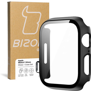 Etui ze szkłem Bizon Case, Case + Glass Set Apple Watch 8/7 41mm, czarne