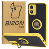Etui z uchwytem na palec Bizon Case Hybrid Ring do Motorola Moto E13, przydymione z żółtą ramką