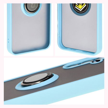 Etui z uchwytem na palec Bizon Case Hybrid Ring do Galaxy M15 5G, przydymione z jasnoniebieską ramką