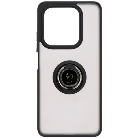 Etui z uchwytem na palec Bizon Case Hybrid Ring do Xiaomi Redmi Note 14 5G, przydymione z czarną ramką