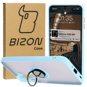 Etui z uchwytem na palec Bizon Case Hybrid Ring do Galaxy A26 5G, przydymione z jasnoniebieską ramką
