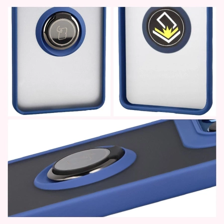 Etui z uchwytem na palec Bizon Case Hybrid Ring do Google Pixel 10 / 10 Pro, przydymione z granatową ramką