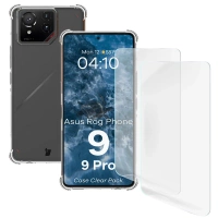 Elastyczne etui + 2x folia na ekran Bizon Case Clear Pack do Asus ROG Phone 9 / 9 Pro