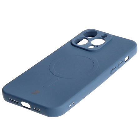 Etui silikonowe z pierścieniem magnetycznym Bizon Case Silicone Magnetic do iPhone 15 Pro Max, granatowe