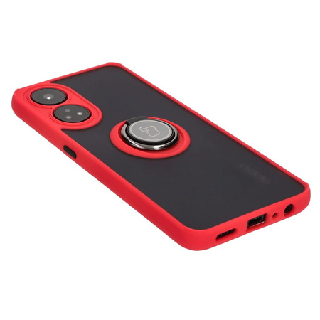 Etui z uchwytem na palec Bizon Case Hybrid Ring do Oppo Reno8 T, przydymione z czerwoną ramką