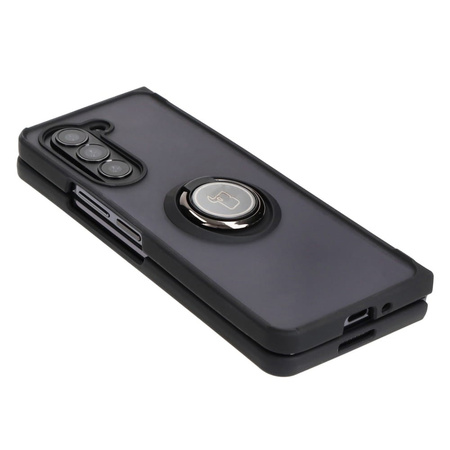 Etui z uchwytem na palec Bizon Case Hybrid Ring do Galaxy Z Fold5, przydymione z czarną ramką