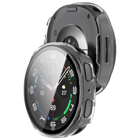 Etui ze szkłem do zegarka Bizon Case+Glass Watch do Samsung Galaxy Watch 8 44 mm, przeźroczyste