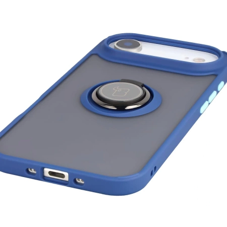 Etui z uchwytem na palec Bizon Case Hybrid Ring do iPhone Air, przydymione z granatową ramką