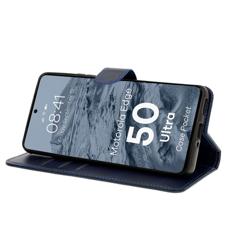 Etui z klapką Bizon Case Pocket do Motorola Edge 50 Ultra, granatowe
