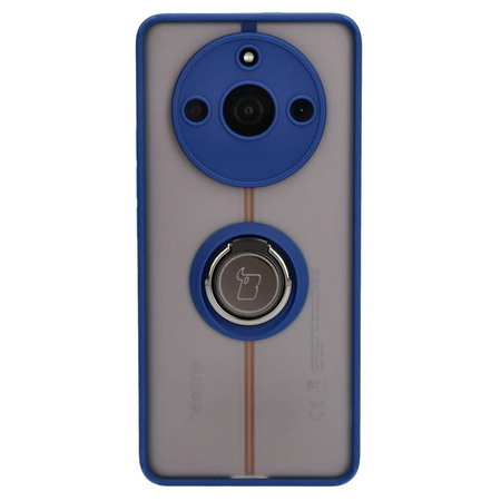 Etui z uchwytem na palec Bizon Case Hybrid Ring do Realme 11 Pro / 11 Pro+, przydymione z granatową ramką