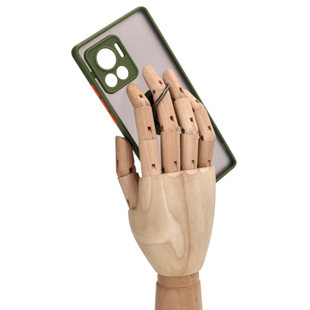 Etui z uchwytem na palec Bizon Case Hybrid Ring do Motorola Edge 30 Ultra, przydymione z zieloną ramką