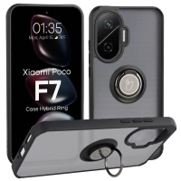 Etui z uchwytem na palec Bizon Case Hybrid Ring do Xiaomi POCO F7, przydymione z czarną ramką