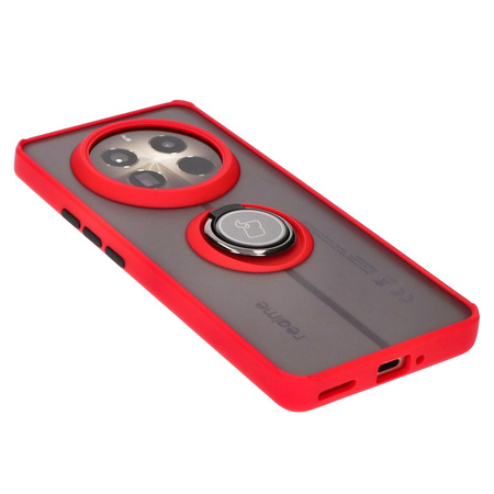 Etui z uchwytem na palec Bizon Case Hybrid Ring do Realme 12 Pro / 12 Pro+, przydymione z czerwoną ramką