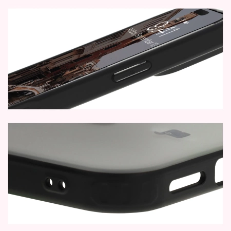 Etui z pierścieniem magnetycznym Bizon Case MatteO do iPhone 16 Pro Max, półprzezroczyste z czarną ramką