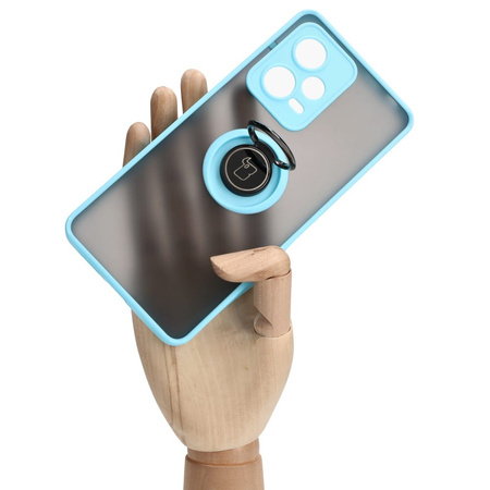 Etui z uchwytem na palec Bizon Case Hybrid Ring do Xiaomi Redmi Note 12 Pro+ 5G, przydymione z jasnoniebieską ramką