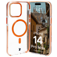 Etui z pierścieniem magnetycznym Bizon Case Marco do iPhone 14 Pro Max, przezroczyste z pomarańczową ramką