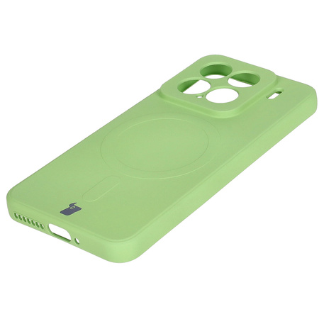 Silikonowe etui z pierścieniem magnetycznym Bizon Case Silicone Magnetic Sq do Xiaomi 15, jasnozielone