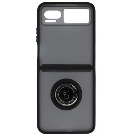 Etui z uchwytem na palec Bizon Case Hybrid Ring do Motorola Razr 40, przydymione z czarną ramką