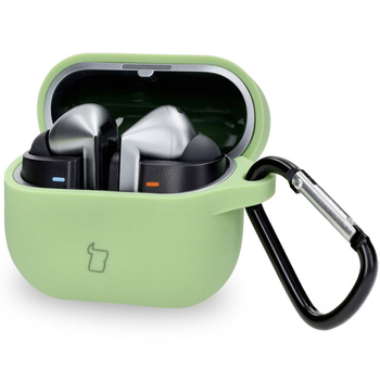 Silikonowe etui z karabińczykiem Bizon Case Headphone Silicone do Galaxy Buds 3/3 Pro, jasnozielone