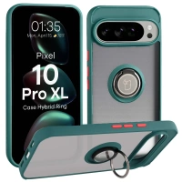 Etui z uchwytem na palec Bizon Case Hybrid Ring do Google Pixel 10 Pro XL, przydymione z ciemnozieloną ramką