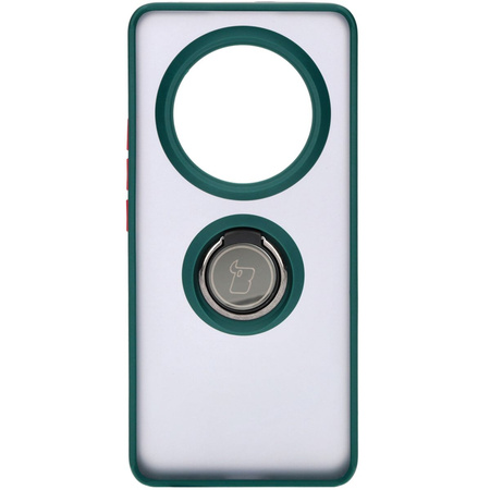 Etui z uchwytem na palec Bizon Case Hybrid Ring do Realme 12 Pro / 12 Pro+, przydymione z ciemnozieloną ramką