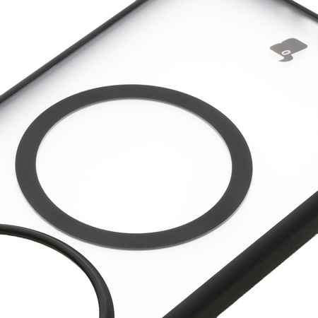 Etui z pierścieniem magnetycznym Bizon Case MatteO do OnePlus 13, półprzezroczyste z czarną ramką