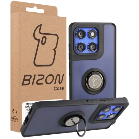 Etui z uchwytem na palec Bizon Case Hybrid Ring do Motorola Edge 60 Pro, przydymione z czarną ramką