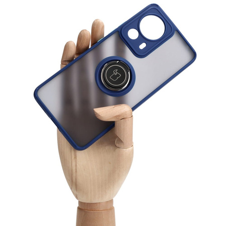 Etui z uchwytem na palec Bizon Case Hybrid Ring do Xiaomi 13 Lite, przydymione z granatową ramką