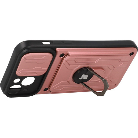Etui Bizon Case Camshield Card Slot Ring do iPhone 14 Plus, jasnoróżowe