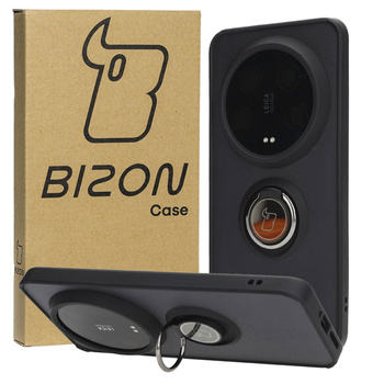 Etui z uchwytem na palec Bizon Case Hybrid Ring do Xiaomi 14 Ultra, przydymione z czarną ramką