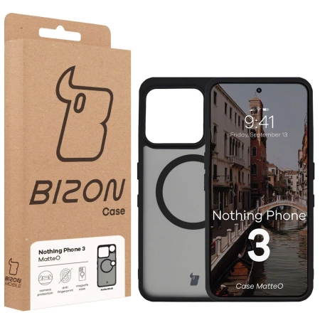 Etui z pierścieniem magnetycznym Bizon Case MatteO do Nothing Phone (3), przydymione-czarne