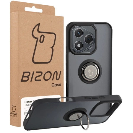 Etui z uchwytem na palec Bizon Case Hybrid Ring do Honor 400 Lite, przydymione z czarną ramką