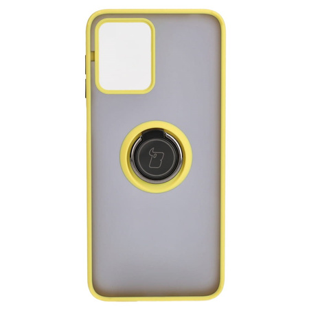 Etui z uchwytem na palec Bizon Case Hybrid Ring do Motorola Moto G13 / G23 / G53 5G, przydymione z żółtą ramką
