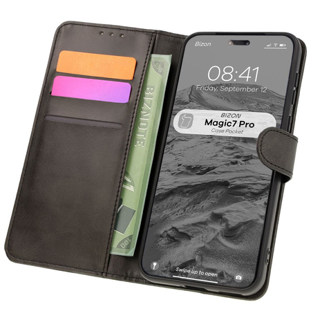 Etui z klapką Bizon Case Pocket do Honor Magic7 Pro, czarne