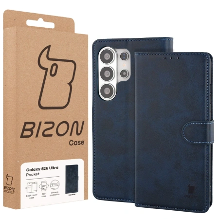 Etui z klapką Bizon Case Pocket do Galaxy S26 Ultra, granatowe