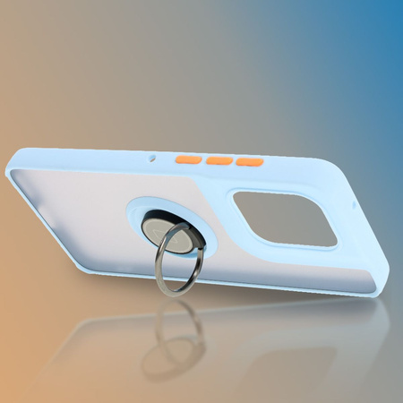 Etui z uchwytem na palec Bizon Case Hybrid Ring do Motorola Edge 50 Neo, przydymione z jasnoniebieską ramką