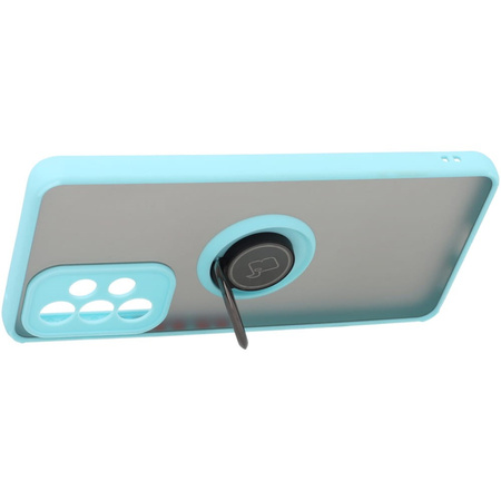 Etui z uchwytem na palec Bizon Case Hybrid Ring do Galaxy A53 5G, przydymione z jasnoniebieską ramką