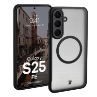 Etui z pierścieniem magnetycznym Bizon Case MatteO do Galaxy S25 FE, przydymione-czarne